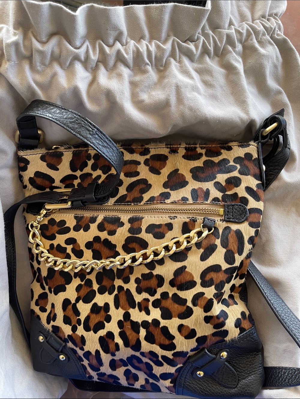 Luce Leopard Studded chains Crossbody Bag Triple Entry 3 compartments Vegan